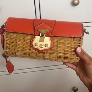 Talbots straw and orange purse